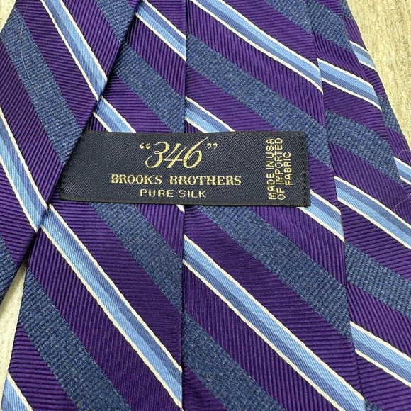 Brooks Brothers 346‎ Repp Neck Tie 100% Silk Purple Blue Striped Made In USA - Picture 5 of 8